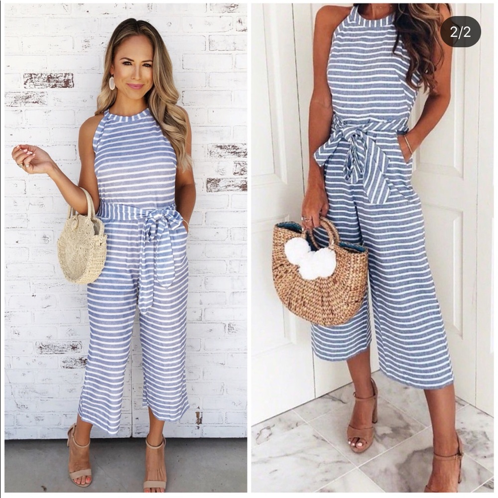 Grey and white striped romper